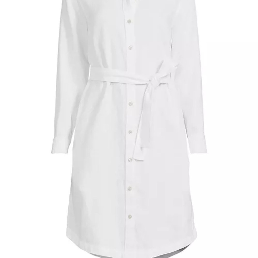 Lands' End Classic White Long Sleeve Dress